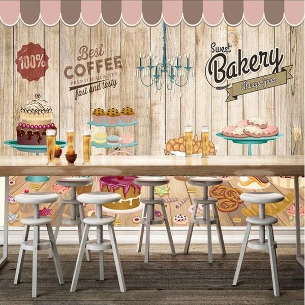 

wallpapers milofi custom 3d cake coffee shop retro wood grain large tv background wallpaper mural