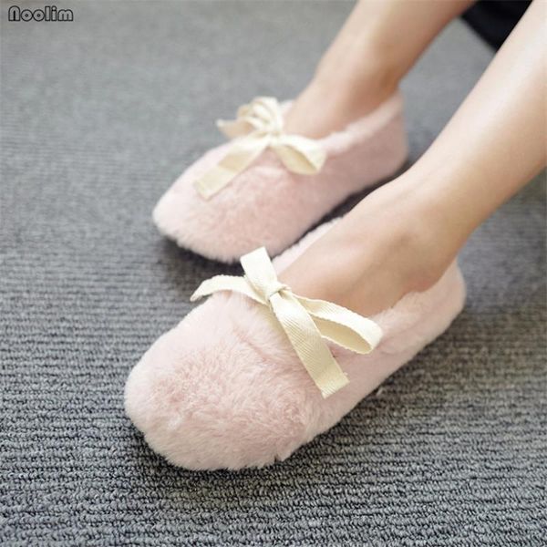 

pink gray winter soft warm floor shoes rubber bottom indoor home cotton slippers women bow-knot solid color house, Black