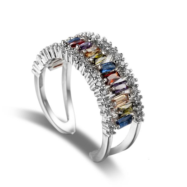 

creative jewelry fashion rainbow ladder square zircon open ring, Slivery;golden