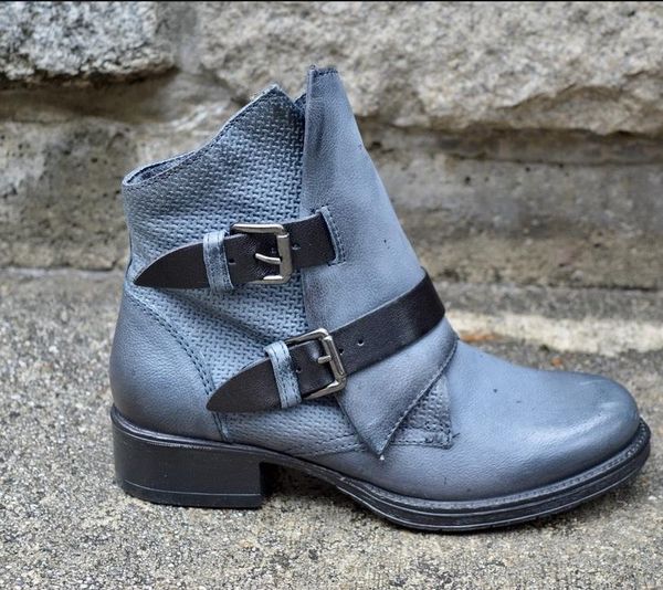 

boots low heeled square heel 40-43 round head belt buckle tube, Black