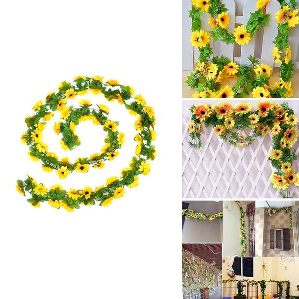 

decorative flowers & wreaths 2.4m sunflower ivy vine simulation artificial green leaves hanging fake garland garden fences home wedding deco