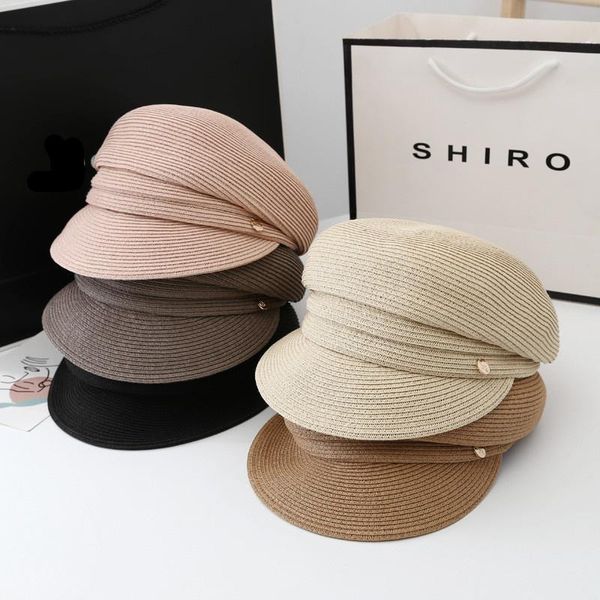 

wide brim hats japan design summer fine paper fold sboy cap leisure lady octagonal hat men women visors 2021 vintage femme, Blue;gray