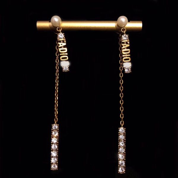 

d ja letter size pearl long earrings 925 silver needle female earrings version, Golden