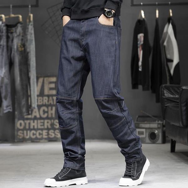 

spring autumn baggy jeans men casual straight denim plus size patchwork trousers streetwear pants 44 mens bottom, Blue