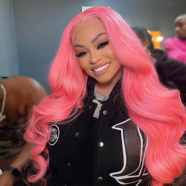 

lace wigs pink colored body wave wig human hair for black women cosplay transparent part brazilian remy, Black;brown