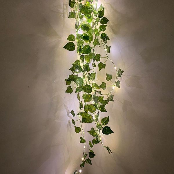 

strings 6ft 20 leds artificial green leaf rattan garland string lights fake vine ivy fairy light wedding party home christmas decoration