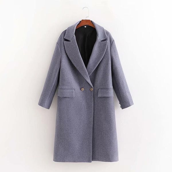 

women's wool & blends autumn 2021 street fashion oversized casual textured woolen coat jacket for ladies lapel collar button chic, Black