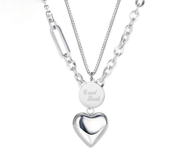 

chokers ladies necklace light luxury small fragrance peach heart titanium steel trend double layered sweater chain women, Golden;silver