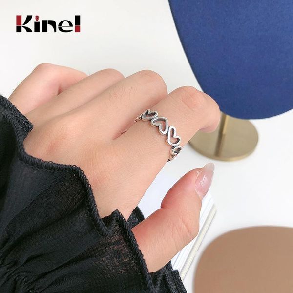 

cluster rings kinel love heart open index finger ring 925 sterling silver simple for women wedding engagement trendy jewelry, Golden;silver
