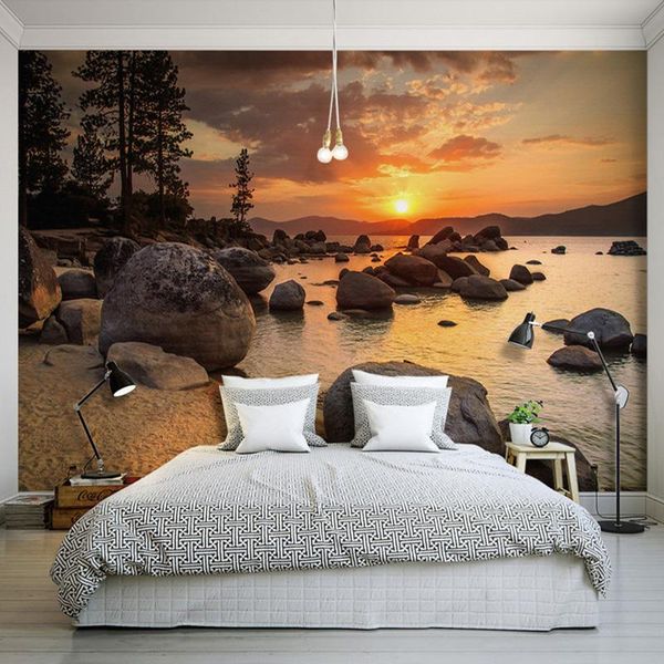 

wallpapers custom modern 3d sunset reef sea level landscape wall cloth papel de parede living room bedroom decor fresco wallpaper
