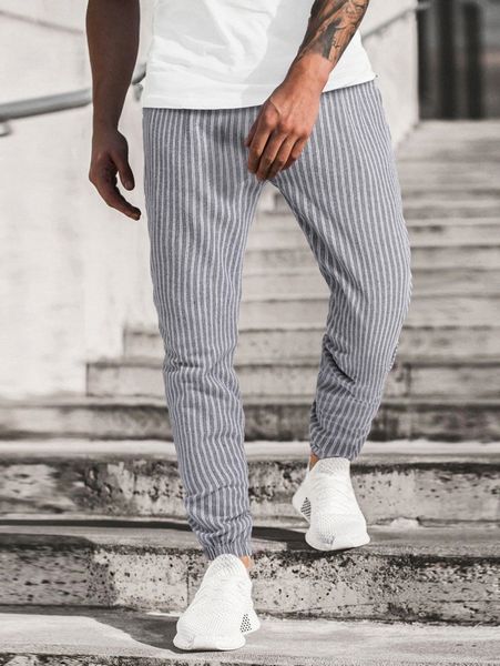 

men striped drawstring waist pants q1nx#, Black