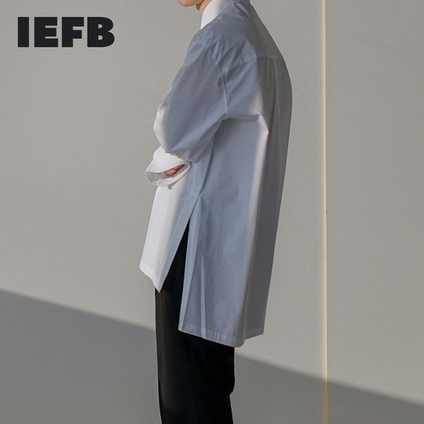 

iefb spring men's long sleeve side split white shirt fashion loose casual korean trend blouse mans single breast 9y5456 210524, White;black