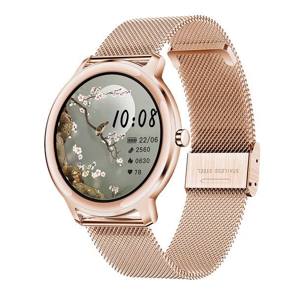 

er slim fashion women smart watch 2021 full touch round screen smartwatch for woman heart rate monitor for android and iosg, Slivery;brown