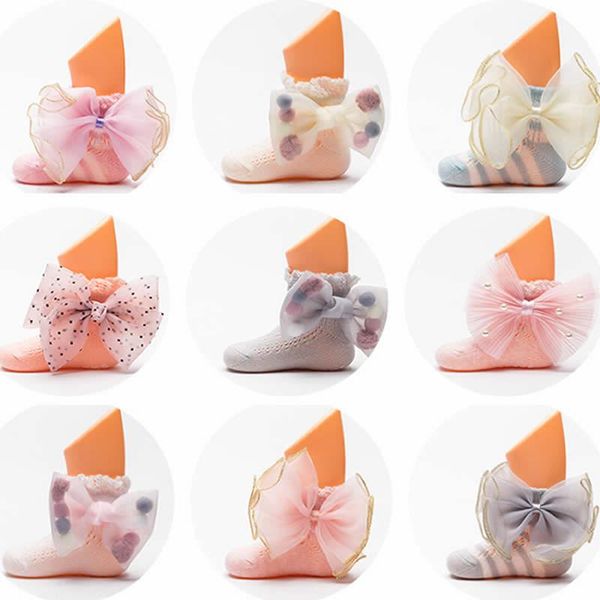 

socks summer neonatal bow cotton 0-24 months baby girl thin section wear, Pink;yellow
