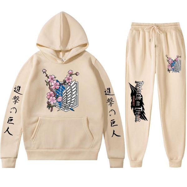 

attack on titan men's tracksuit sweatshirt casual pullover men sportsuit outdoors sportswear 2021 autumn/winter hoodie+pant set hoodies, Black