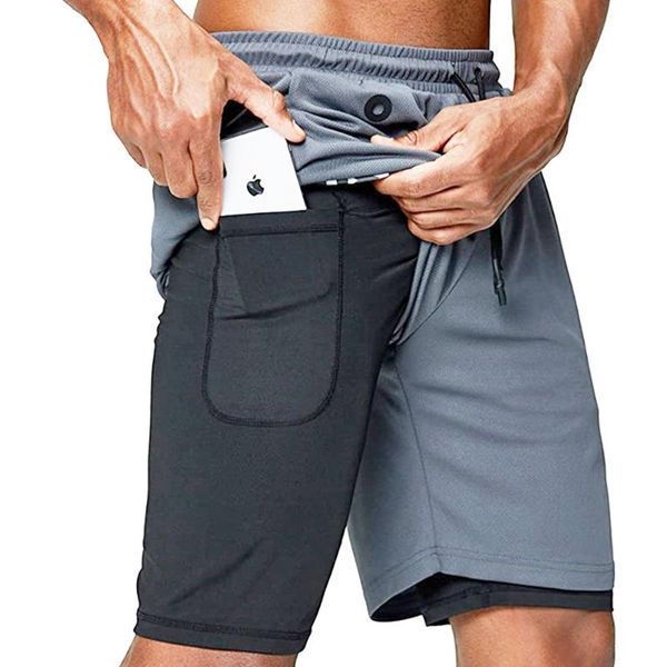 

running shorts men's gym double layer quick drying male sport pants sportswear short man clothing workout clothes men sweatpants, Black;blue