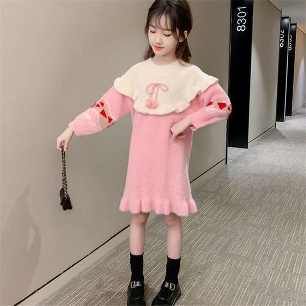 

pullover 3-12 years 2022 spring autumn winter girls sweater dress baby toddler teenage kids knitted children's clothes, Blue