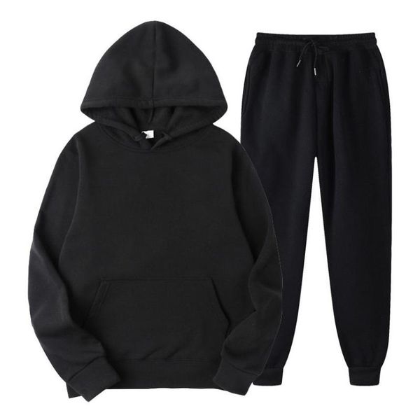 

men's tracksuits tracksuit men fashion hoodies suits solid sets sweatshirts+sweatpants spring autumn fleece hooded pullover 2 pieces se, Gray