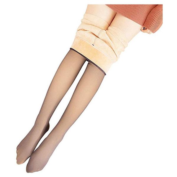 

socks & hosiery 2pcs women's elastic fake penetrating flesh skin with feet plus velvet 220g medium thick 90g thin stockings, Black;white