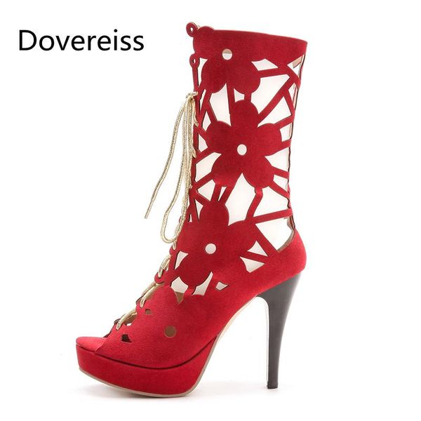 

boots dovereiss fashion women's shoes summer fretwork elegant ladies mesh flowers platform cross tied mature cage sandals 32-44, Black