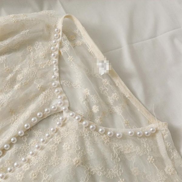 

women's blouses & shirts dstwjmx women see through long sleeve summer thin blouse 2021 chic beading casual white cardigan stylish flora