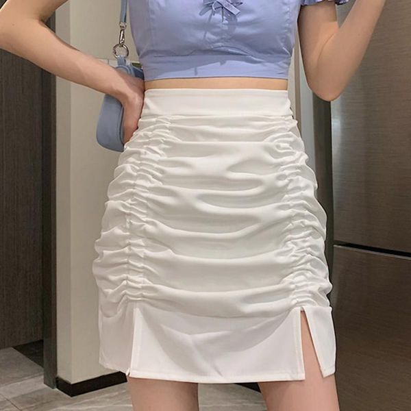 

skirts solid split high waist casual slim women mini skirt 2021 summer pleated harajuku korean femme jupe faldas streetwear jk1153, Black