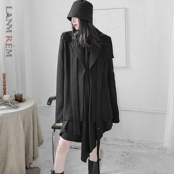 

loose plus size coat women's trench belted lady windbreaker spring fall streetwear black white 2a3426 210507, Tan;black