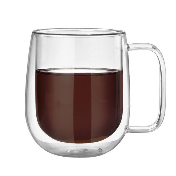 

creative double layers coffee cup customized high borosilicate glass temperature resistant household wine glasses