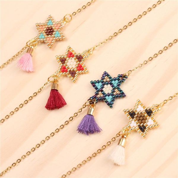 

hand-woven hexagonal star fashion bohemian saussurea bracelet link, chain, Black