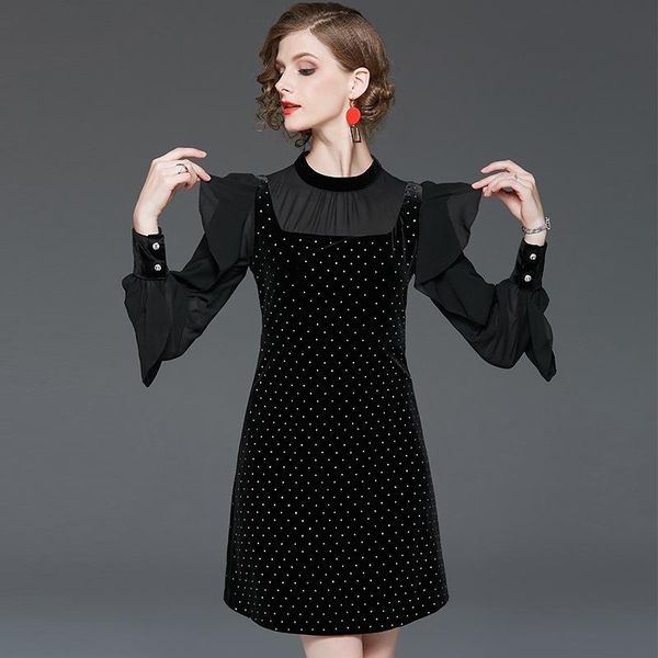 

casual dresses women floral 2021 summer black chiffon polka dot flower a line long office work beach plus size dress, Black;gray
