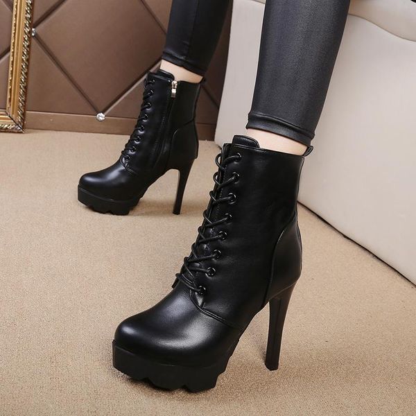 

women autumn/winter side zipper high heel versatile boots, Black