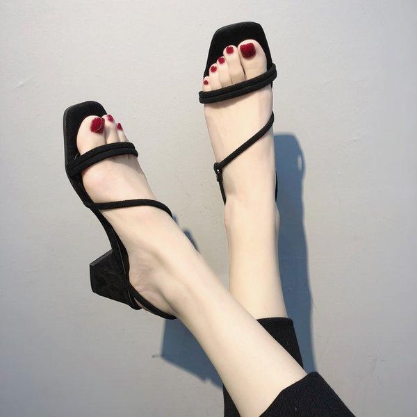 

dress shoes 2021 summer open-toed large size thick heel women sandals feet fat fairy style fashion wild heeled tide, Black