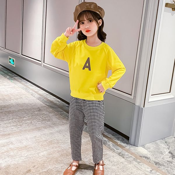 

kids clothes girls sweatshirt + pants childrens clothes for girls plaid pattern costume for girl autumn childrens clothes, White