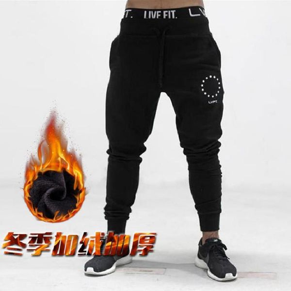 

men's pants fashion autumn winter adds wool to add thick trousers type male sport leisure run exercises guard, Black