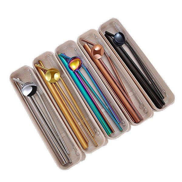 

drinking straws 4 pcs stainless steel metal straw reusable + 2 cleaner brush kit