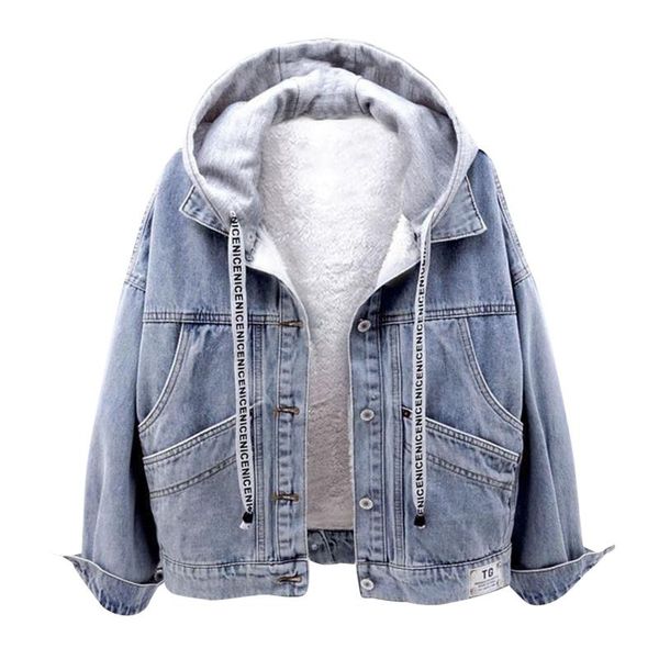 

women's jackets women winter denim jacket vintage hooded button down distressed pocket fashion autumn blue short jean coat outerwear, Black;brown
