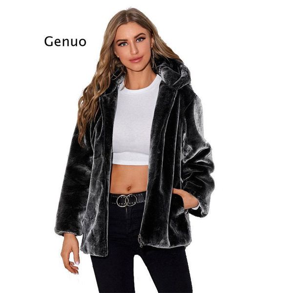 

women's fur & faux winter thick warm ladies coat hooded black soft comfortable advanced fake women long sleeve elegant luxury overcoat