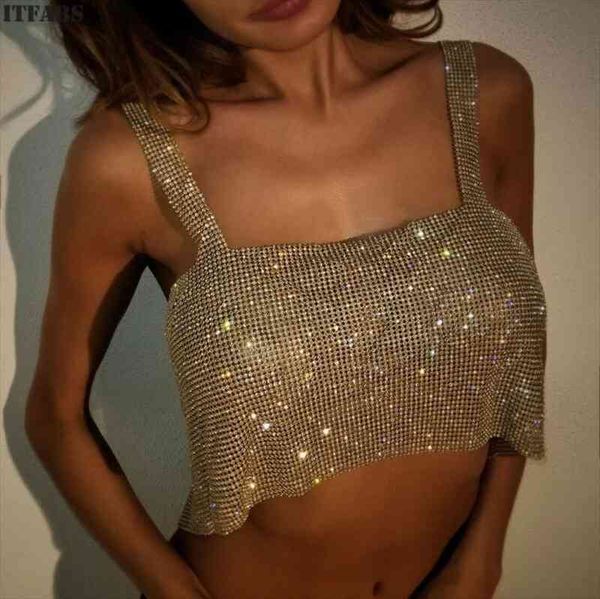 

fashion womens summer sequined sleeveless slash-neck adjustable tank lady club crystal rhinestone chainmail crop, White