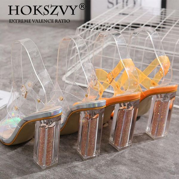 

summer fashion thick heel women sandals transparent film hollow crystal high fish mouth, Black