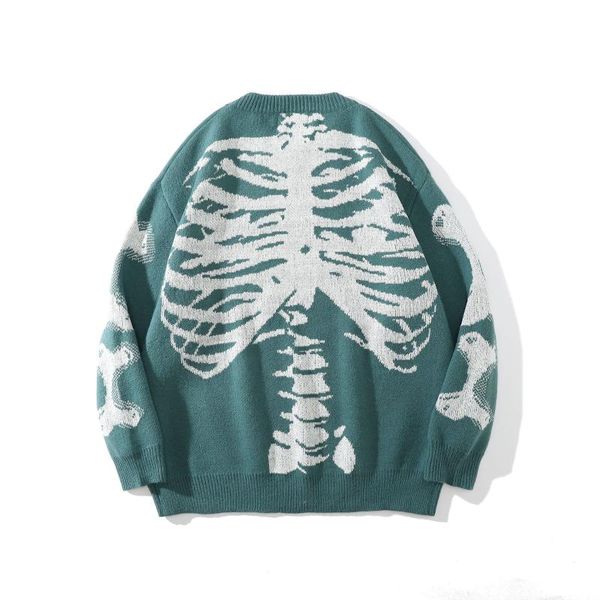 

men's sweaters pullover 2021 fashion autumn skull round neck long sleeve men women autumn&winter loose trendy street skeleton sweater, White;black
