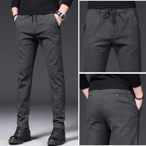 

fashion cotton men pants straight autumn winter long male classic business casual trousers mens full length mid men's, Black