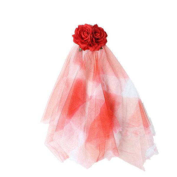 

party favor 12pcs halloween funny horror red black rose multicolor veil witch hairpin cosplay women decorative props headwear favors