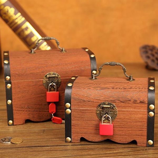 

jewelry pouches, bags kids wooden piggy bank retro money storage box with lock cash coins saving collection protector gift home decor, Pink;blue