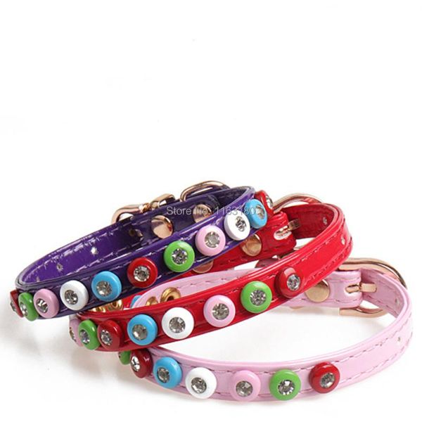 

dog collars & leashes 300pcs/lot pu leather pet solid soft colourful for small medium dogs neck strap adjustable safe puppy kitten cats coll