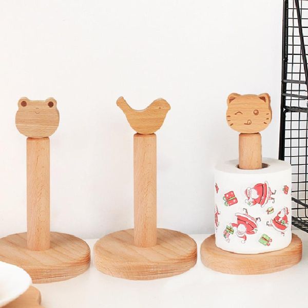 

hooks & rails cute kitchen roll holder wooden paper towel stand storage rack with anti-slip base standing vertical toilet tissue