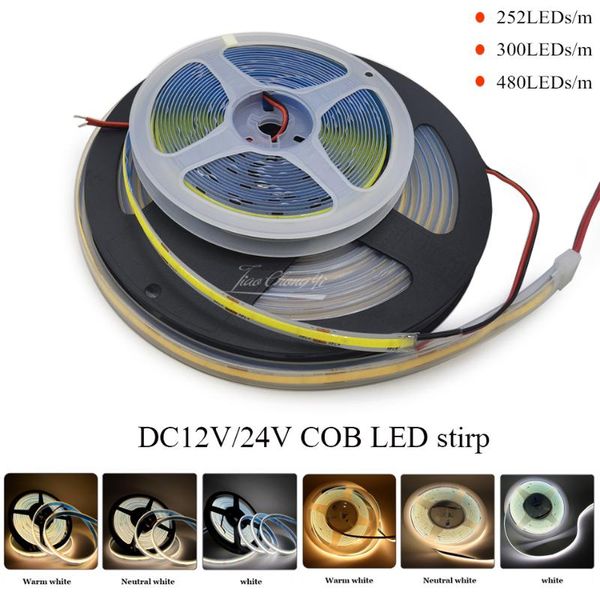 

strips cob led strip light 252 300 480 leds high density flexible lights dc12v 24v warm natural cool white tape 5m