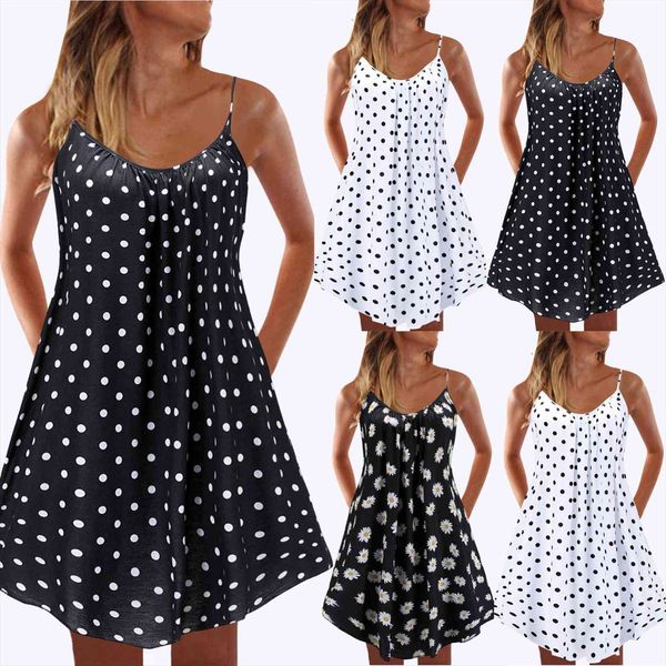 

fashion and casual summer multicolor womens dresses dot print beach, Black;gray