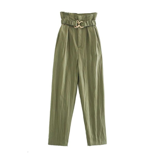 

women's pants & capris new high waist buckle belt woman loose casual solid color cargo 2vp8, Black;white