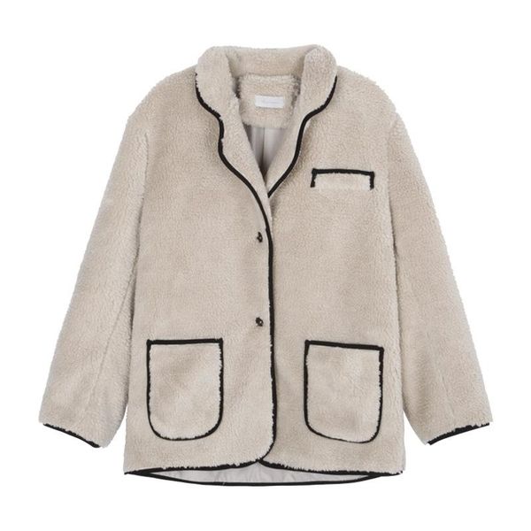 

women's wool & blends fannic winter fashion casual turn-down collar pocket single-breasted loose khaki woolen coat for women, Black