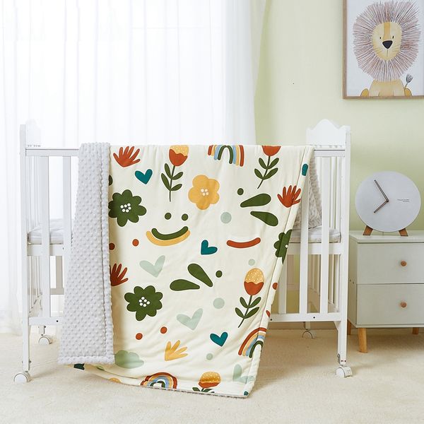 

baby comforting minky dot fabric blanket warm wrap children air conditioner quilt cover aged 0-6 years kids beddings spring